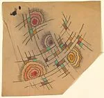 Panel with Lattice of Charcoal Lines with Swatches of Color and Four Cellular Motifs with Projecting Lines — Anonymous, French, 20th century