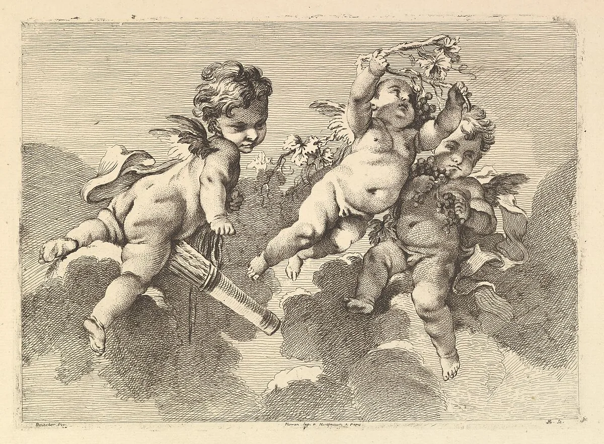 Three Children in Clouds — Monogrammist DA|François Boucher