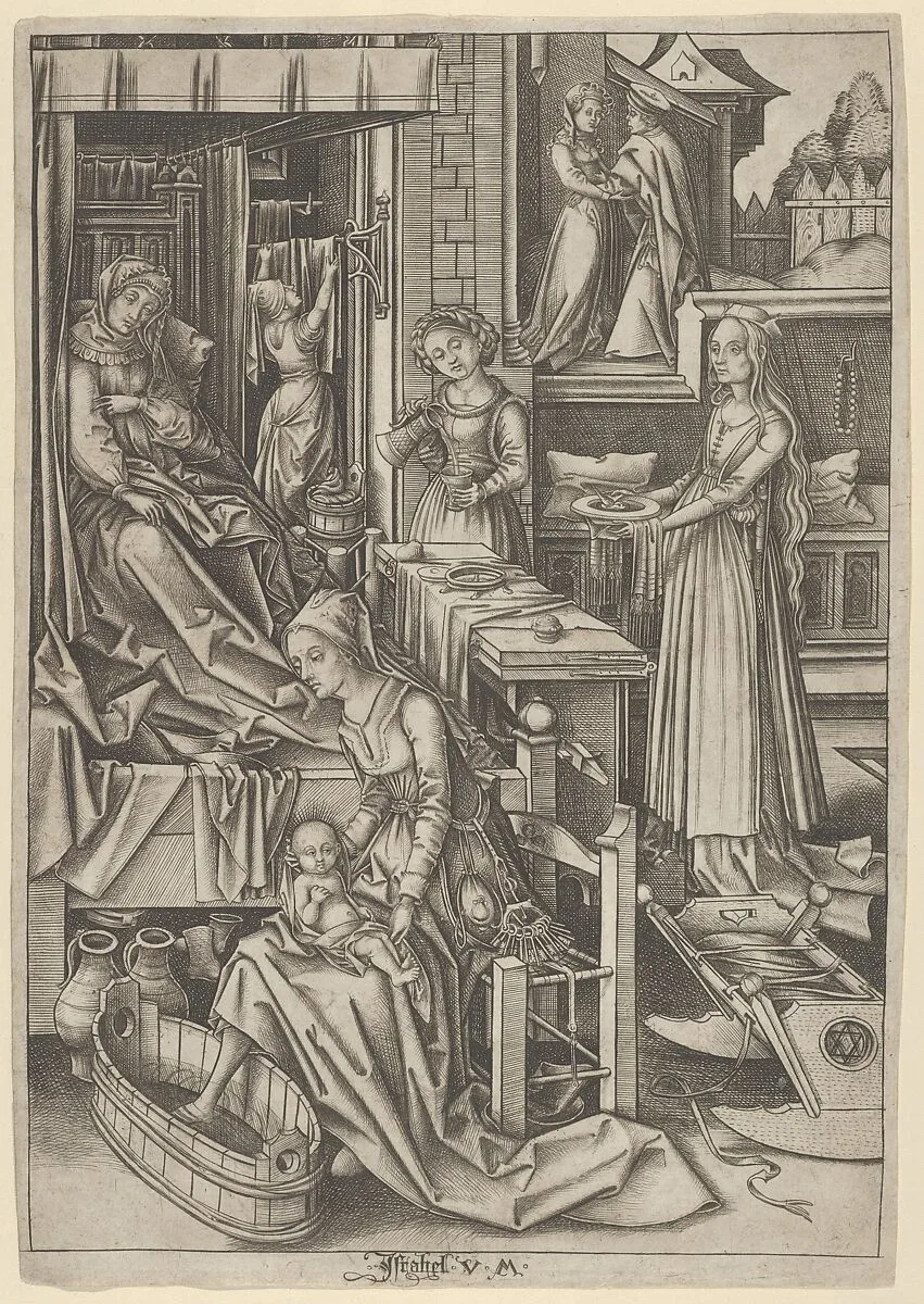 The Birth of Mary, from The Life of the Virgin — Israhel van Meckenem