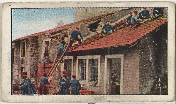 Card No. 215, French Restore What Germans Destroy, from the World War I Scenes series (T121) issued by Sweet Caporal Cigarettes — Underwood & Underwood|American Tobacco Company