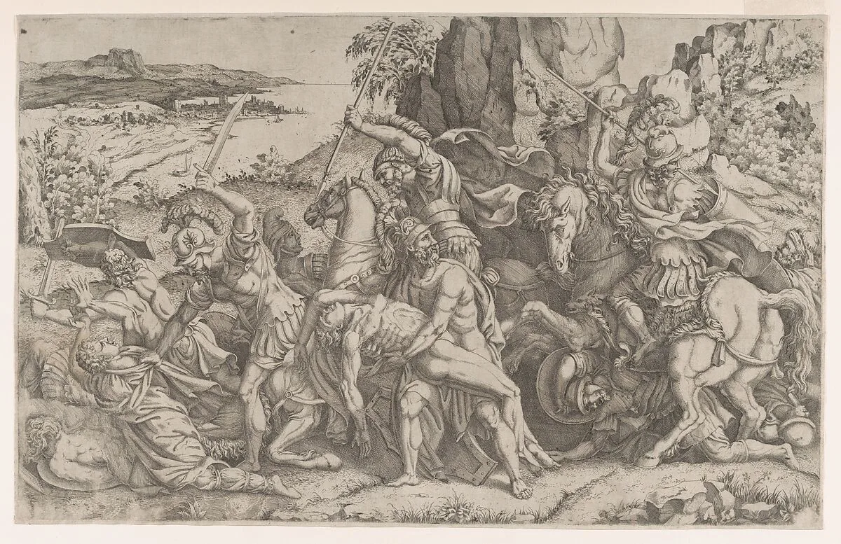 Battle around the Body of Patroclus — Anonymous, School of Fontainebleau|Giulio Romano