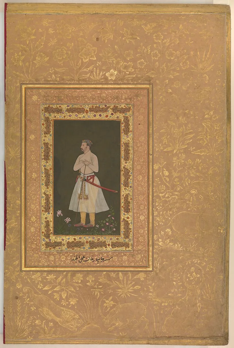 "Portrait of Jahangir Beg, Jansipar Khan", Folio from the Shah Jahan Album — Mir 'Ali Haravi|Balchand