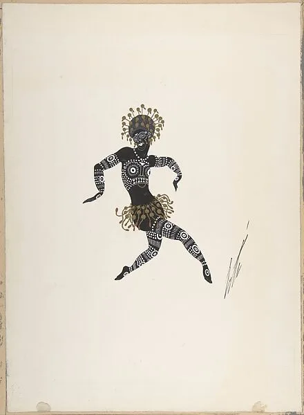 Costume Design Ornamented with Gold Baubles and Beads for "Ballet Africain," George White's Scandals, New York — Erté (Romain de Tirtoff)