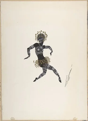 Costume Design Ornamented with Gold Baubles and Beads for "Ballet Africain," George White's Scandals, New York