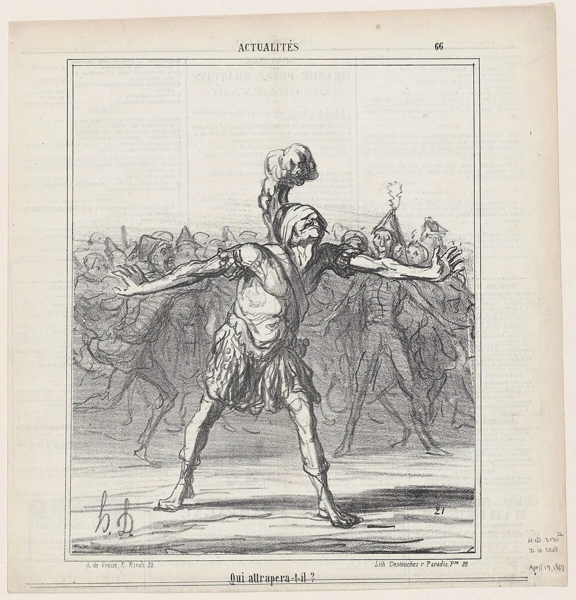 Who will he catch?, from 'News of the day,' published in Le Charivari, April 19, 1867 — Honoré Daumier|Destouches|Arnaud de Vresse