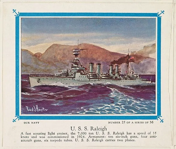 No. 25, U. S. S. Raleigh, collector card from the Our Navy series (D62), issued by the Kelley Baking Company — Kelley Baking Company