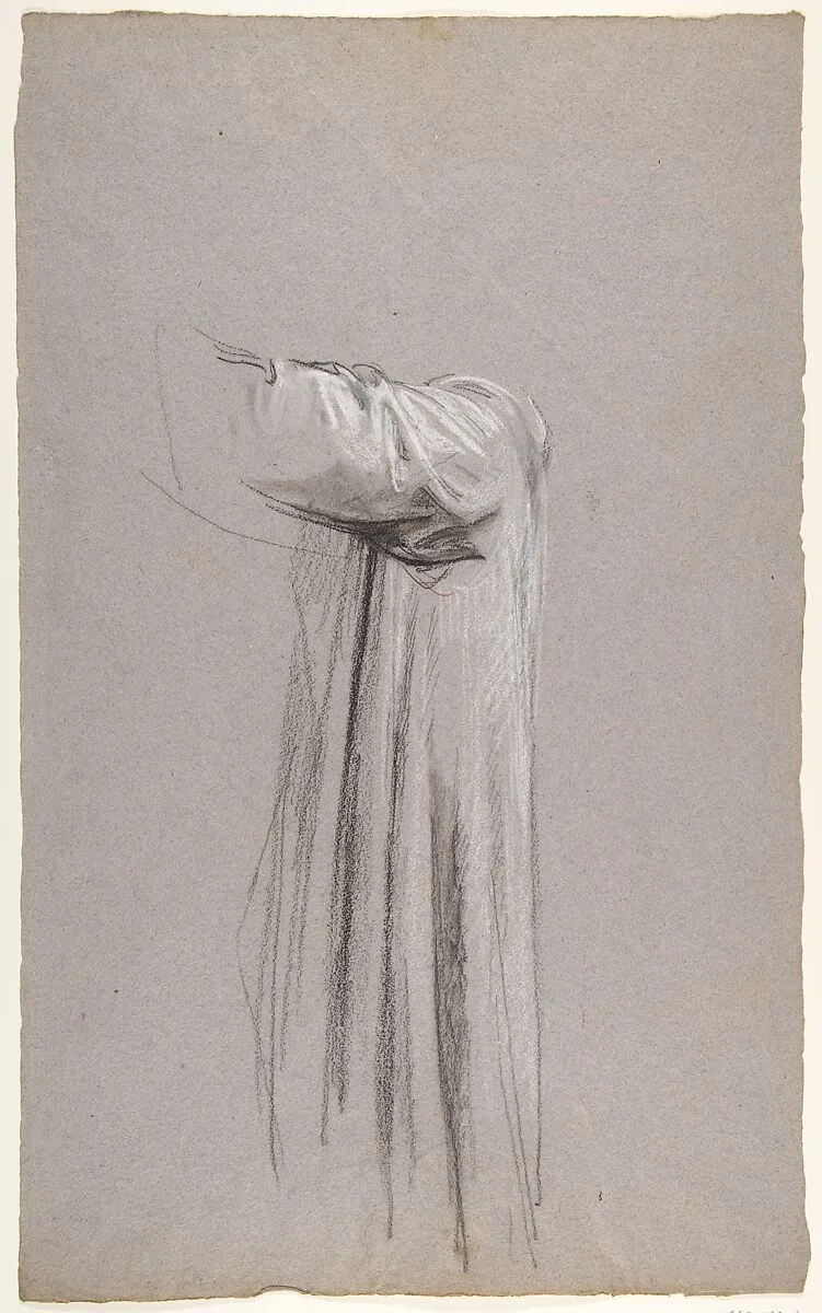 Drapery Study for a Monk (lower register; study for wall paintings in the Chapel of Saint Remi, Sainte-Clotilde, Paris, 1858) — Isidore Pils