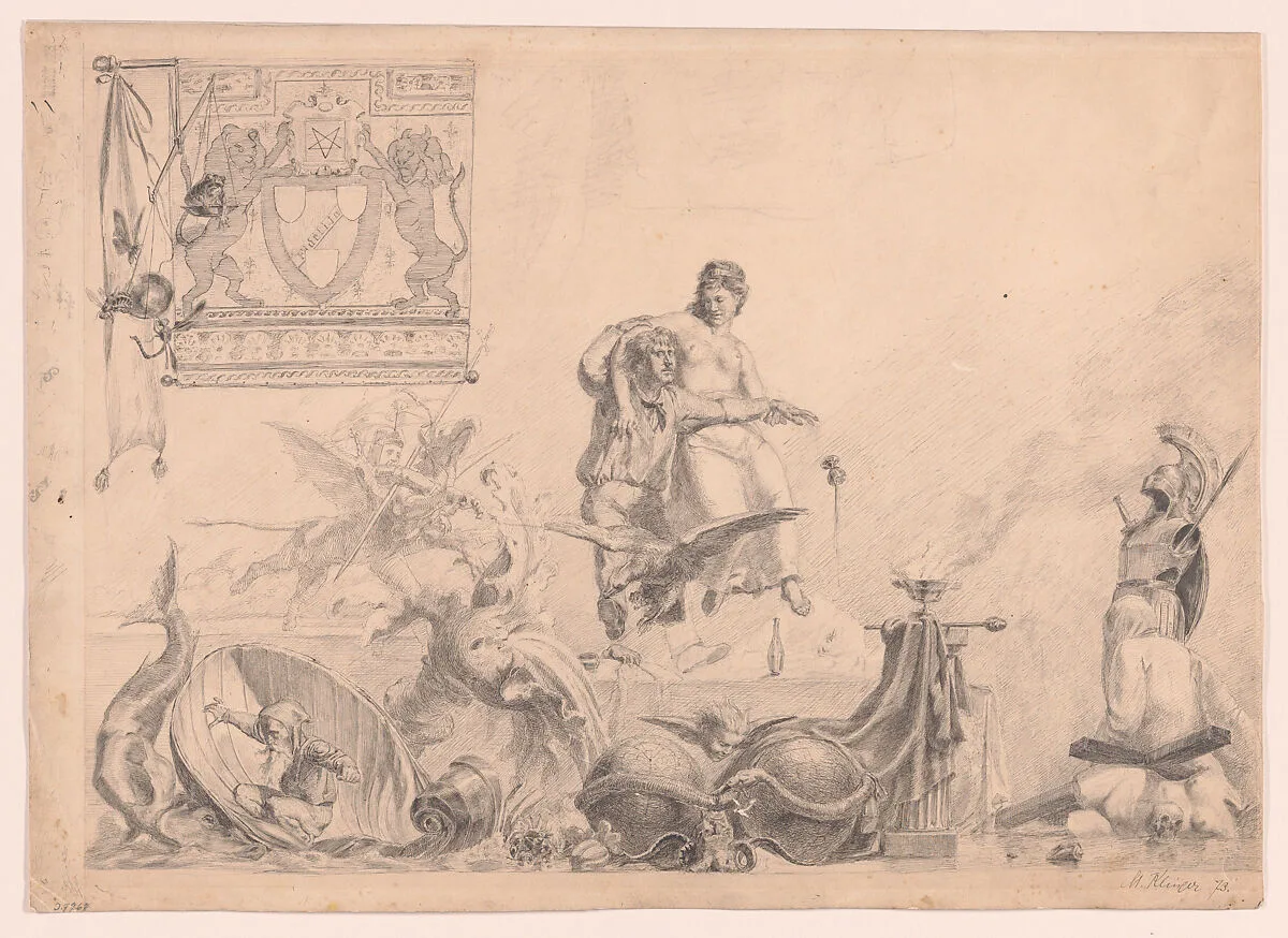 Recto: Phantasie und Künstler (Imagination and the Artist); Verso: Studie zu Phantasie und Künstler (Study for Imagination and the Artists) — Max Klinger