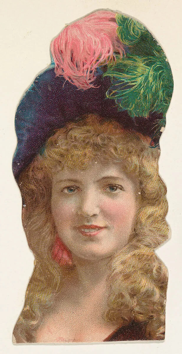 Actress wearing hat with pink and green feathers, from Stars of the Stage, Fourth Series (N132) issued by Duke Sons & Co. to promote Honest Long Cut Tobacco — American Tobacco Company|W. Duke, Sons & Co.