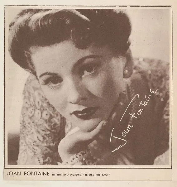 Joan Fontaine, bakery card from the Film Celebrities series (D31), issued by the Ward Baking Company — Ward Baking Company