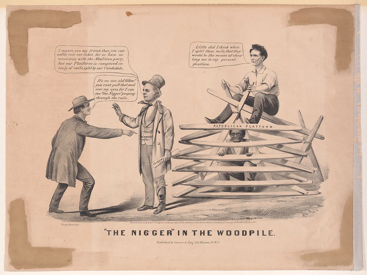 "The Nigger" in the Woodpile — Currier & Ives|Abraham Lincoln|Louis Maurer|Horace Greeley