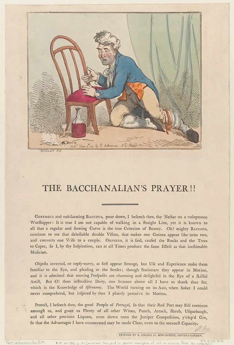 The Bacchanalian's Prayer!! — Edward Spragg|Thomas Rowlandson|George Murgatroyd Woodward