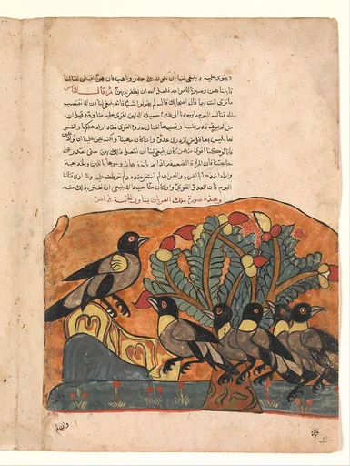 "The Crow King Consults his Ministers", Folio from a Kalila wa Dimna