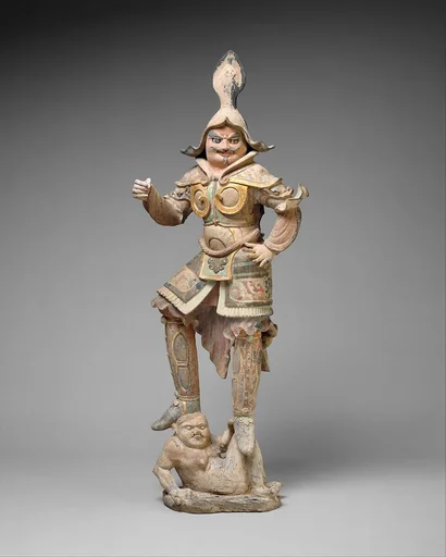 唐 彩繪描金陶天王俑|Tomb guardian