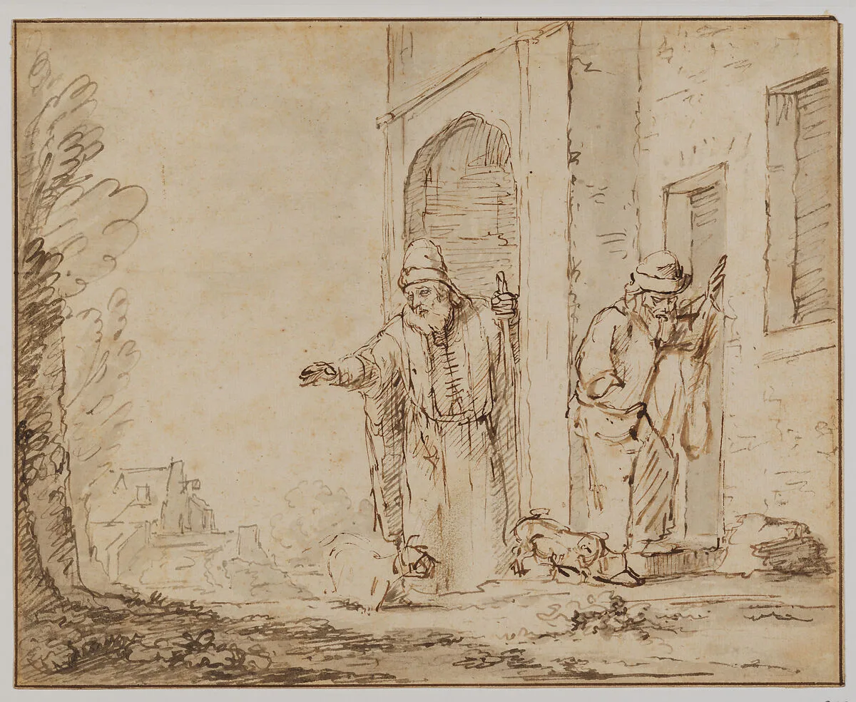 Two Studies for Blind Tobit — School of Rembrandt van Rijn