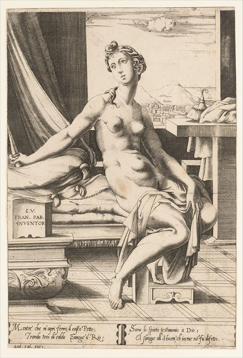Lucretia Preparing to Kill Herself — Enea Vico|Parmigianino (Girolamo Francesco Maria Mazzola)|Antonio Salamanca