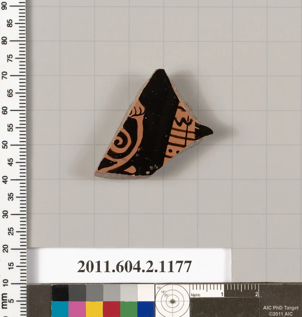 Terracotta fragment of a lekanis lid (covered dish) — Unknown