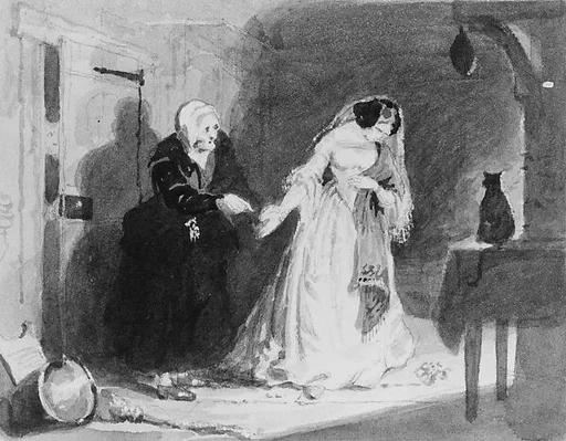 Interior Scene with Old Woman, Young Girl, and Cat (from Cropsey Album)