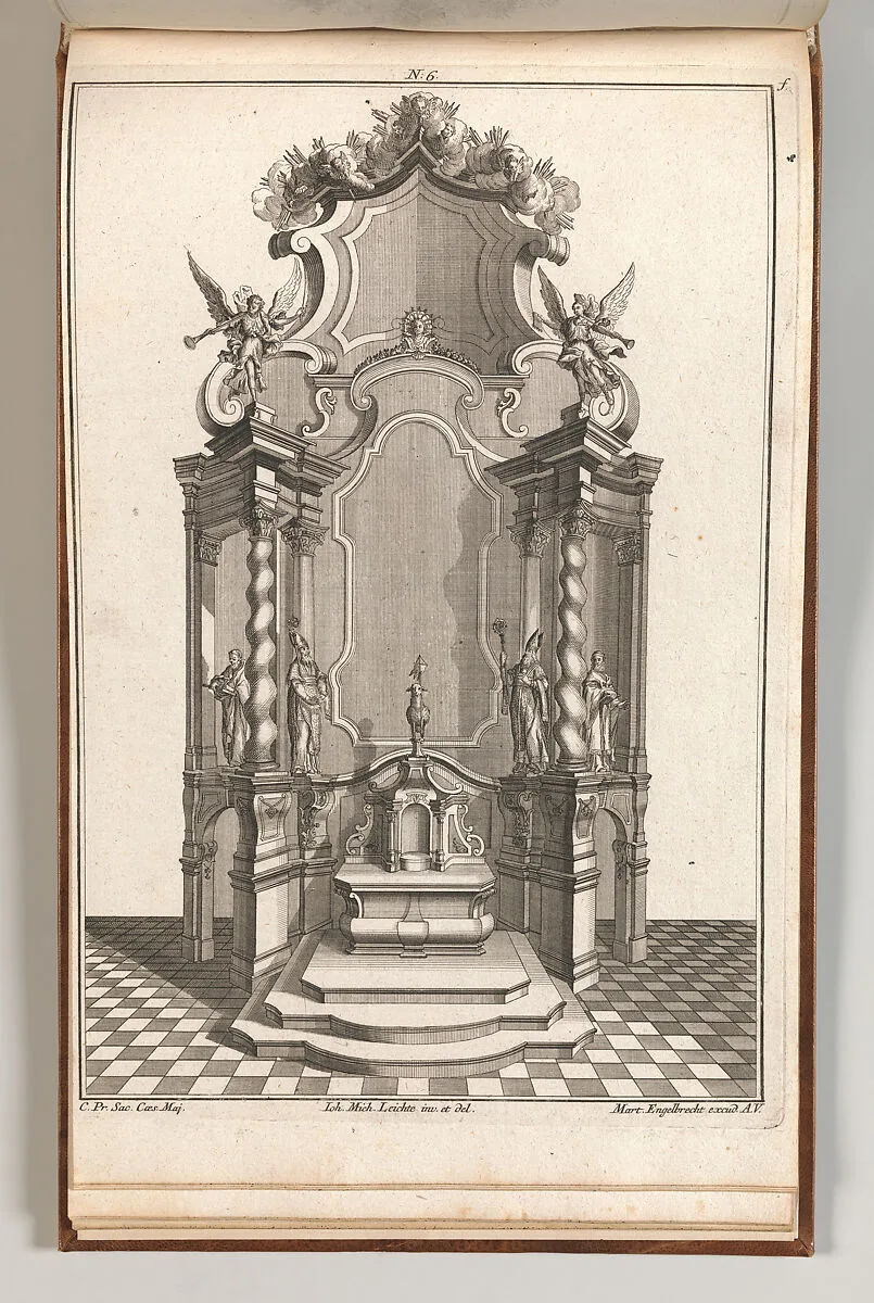 Design for a Monumental Altar, Plate f from 'Unterschiedliche Neu Inventierte Altäre mit darzu gehörigen Profillen u. Grundrißen.' — Martin Engelbrecht|Johann Michael Leüchte