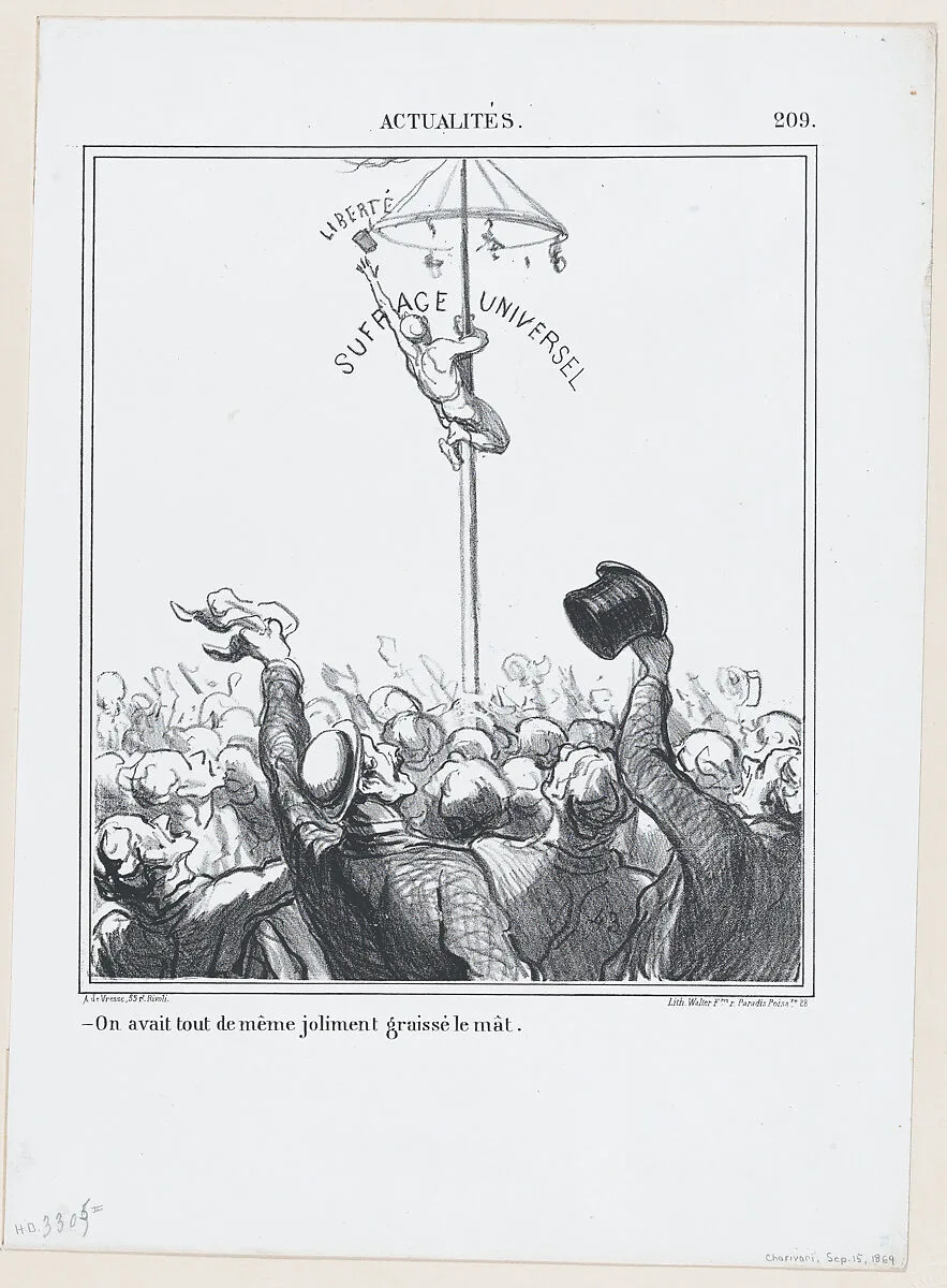 And yet, the pole has been greased well, from 'News of the day,' published in "Le Charivari" — Arnaud de Vresse|Walter Frères|Honoré Daumier