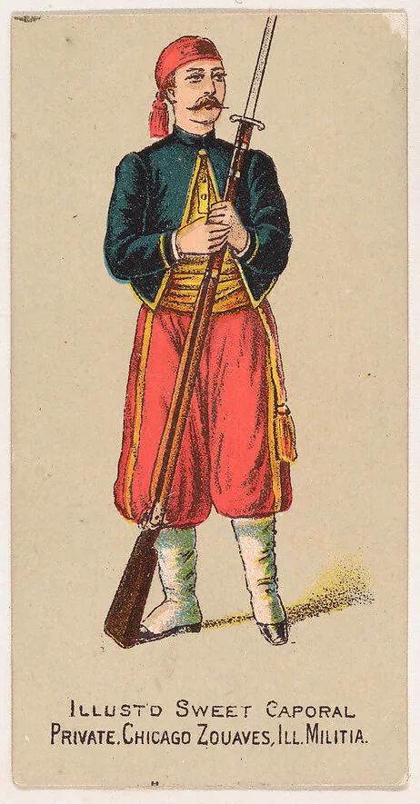 Private, Chicago Zouaves, Illinois MIlitia, from the Military Series (N224) issued by Kinney Tobacco Company to promote Sweet Caporal Cigarettes — Kinney Brothers Tobacco Company