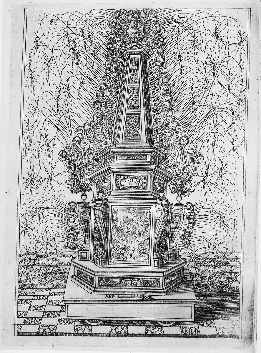Festival for Saint Placidus, Messina, August 2, 1589: Fireworks Obelisk — Filippo Gotho|Fausto Bufalini