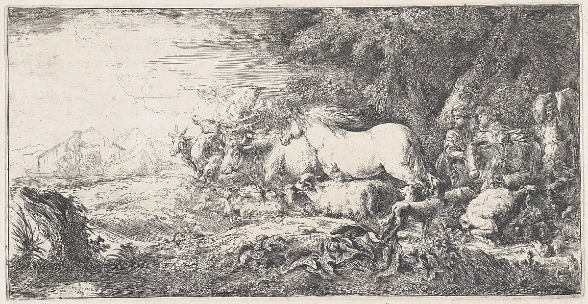 Noah and the animals entering the ark — Giovanni Benedetto Castiglione (Il Grechetto)