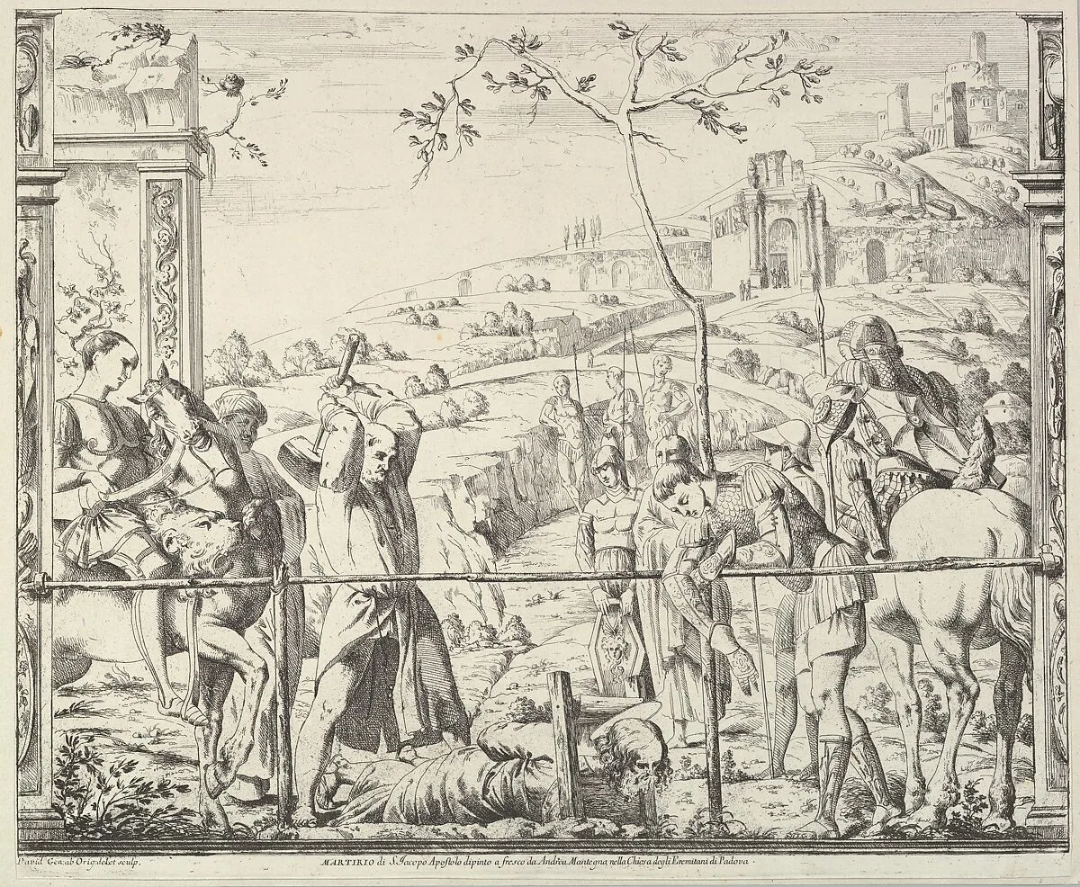 The Martyrdom of Saint James, from "The Story of Saints James and Christopher in the Eremitani Chapel" — Giovanni David|Andrea Mantegna