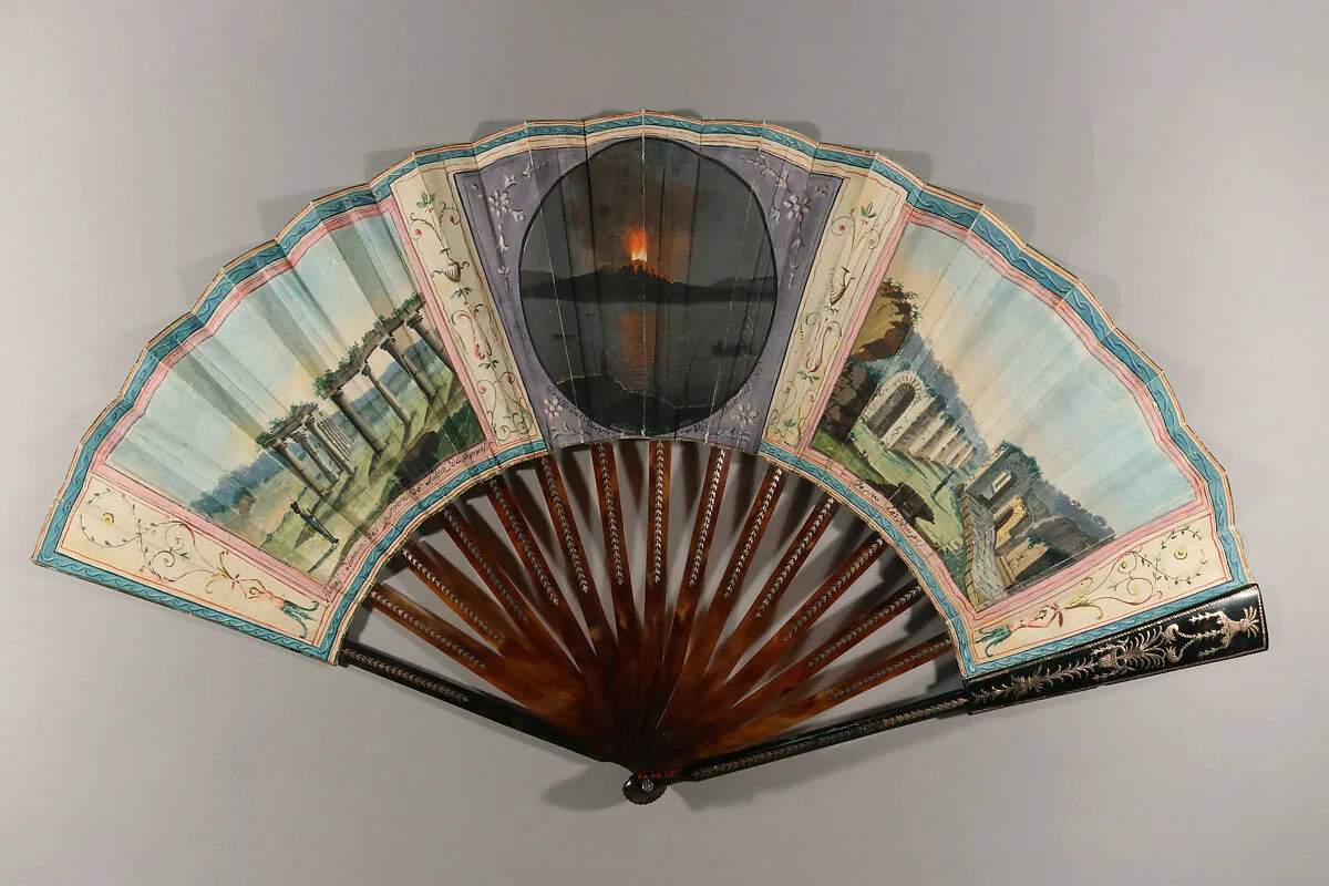 Folding Fan with Representations of Pompeii and the 1786 Eruption of Vesuvius — Unknown