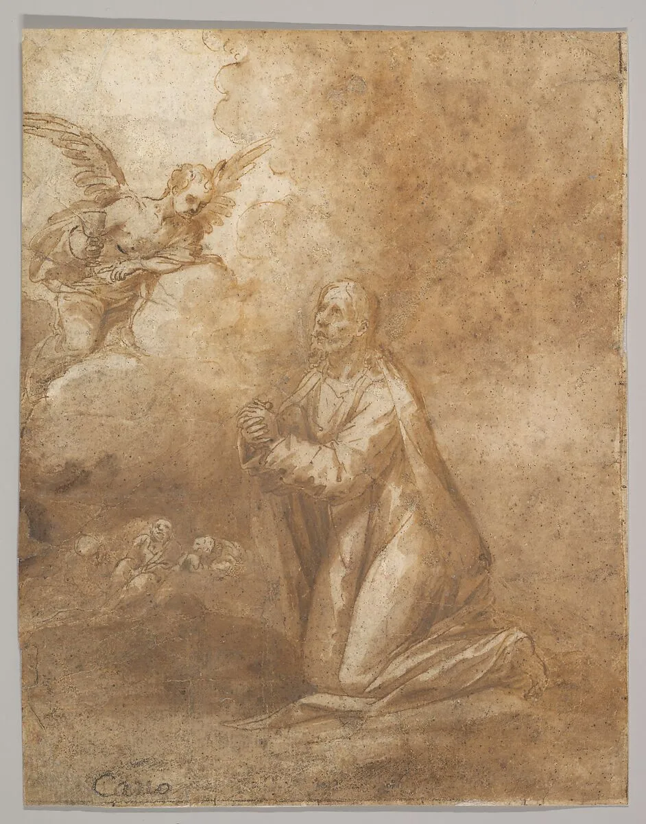 Christ on the Mount of Olives (recto); Study of a Cypress (verso) — Alonso Cano