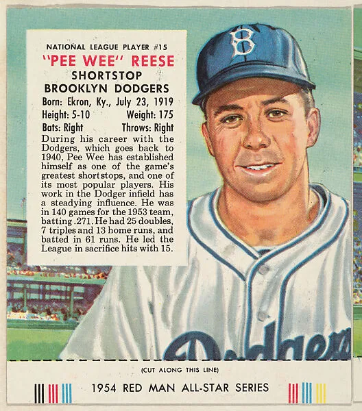 "Pee Wee" Reese, from the Major League All Stars series (T234), issued by Red Man Chewing Tobacco — Red Man Chewing Tobacco