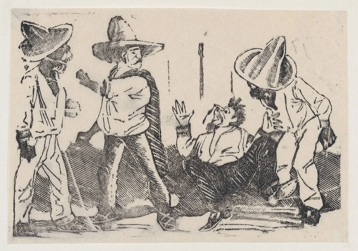 Street fight between four men — José Guadalupe Posada