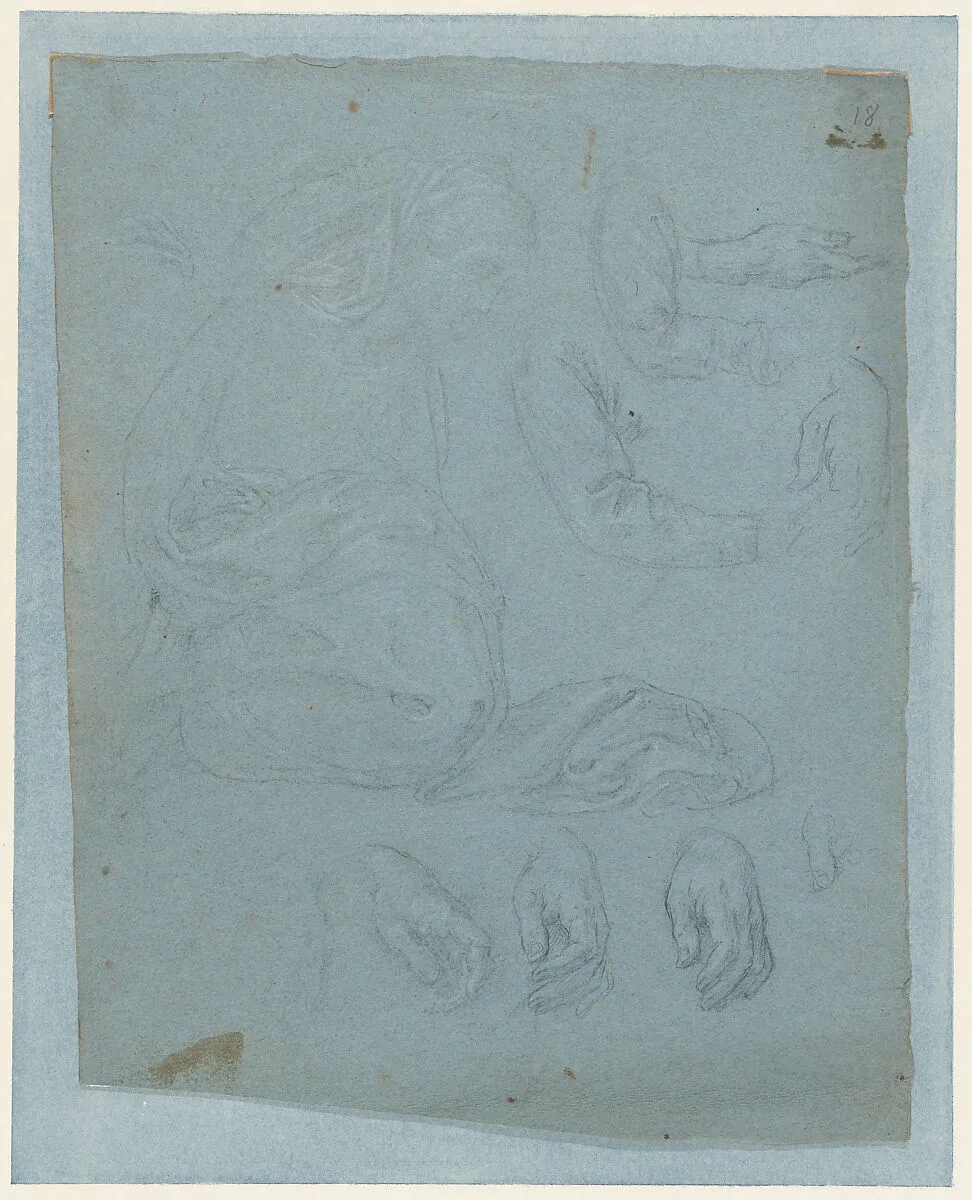 Studies for the Virgin and Saints in the Nativity (interior of shutter of the organ in Milan Cathedral) — Giovanni Ambrogio Figino