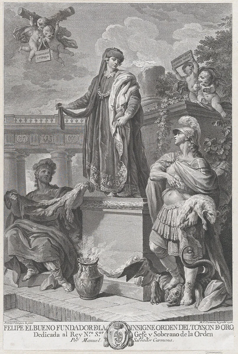 Allegorical portrait of Felipe el Bueno (Philip the Good Duke of Burgundy) founder of the Order of the Golden Fleece — Manuel Salvador Carmona|Antonio Vázquez