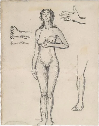 Standing Nude Woman and Studies of a Hand, Leg, and Feet