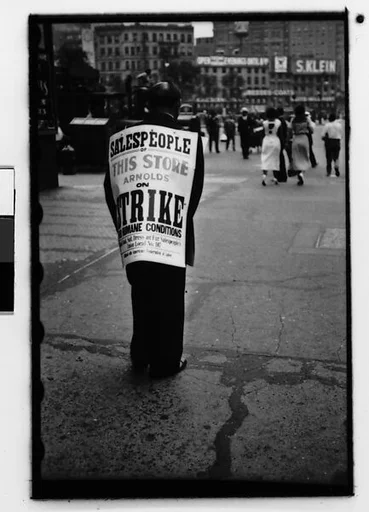 [Two 35mm Film Frames: Man on Strike Wearing Sandwich Boards, Union Square, New York City]