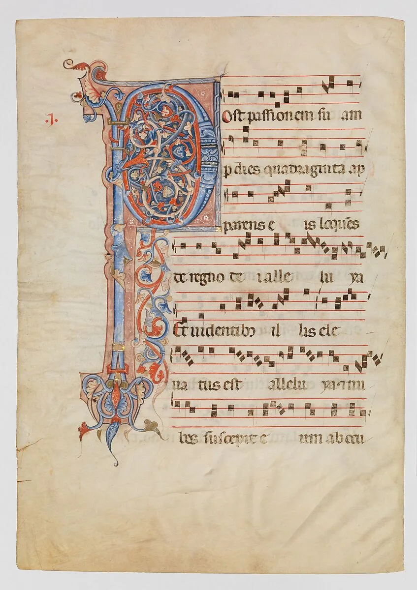 Manuscript Leaf with Foliated Initial P, from an Antiphonary — Unknown