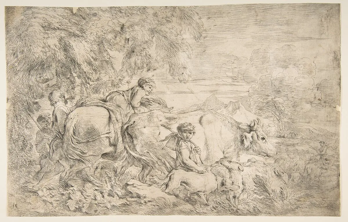 Shepherds with their flock — Giovanni Benedetto Castiglione (Il Grechetto)