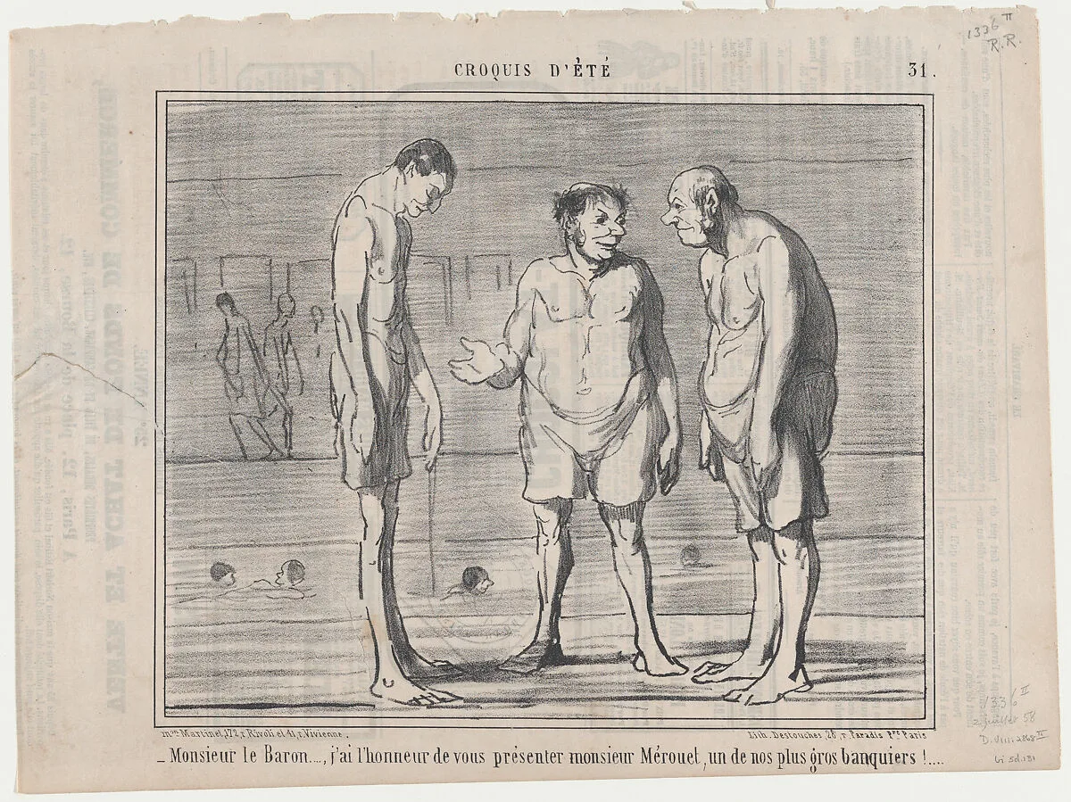 Monsieur le Baron..., j'ai l'honneur..., from Croquis Été, published in Le Charivari, July 2, 1858 — Aaron Martinet|Honoré Daumier|Destouches