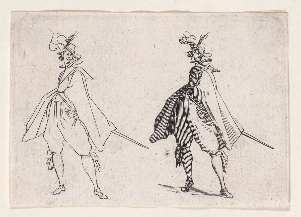 Copy of Le Gentilhomme au Grand Manteau, Vu de Face (Gentleman with a Large Mantle, Viewed from the Front), from "Les Caprices" Series A, The Florence Set — Jacques Callot|Anonymous