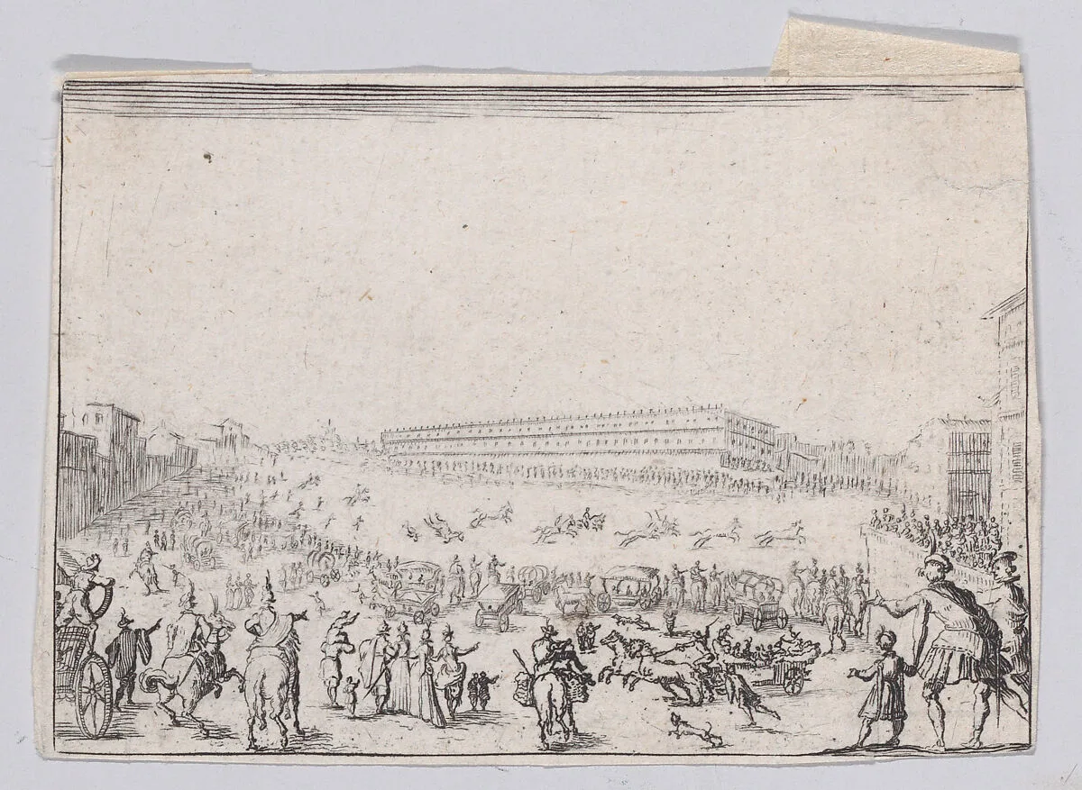 Reverse Copy of La Course de Chevaux sur la Place Pitti a Florence (The Horse Race at the Piazza Pitti in Florence), from "Les Caprices", Series A, The Florence Set — Jacques Callot|Anonymous