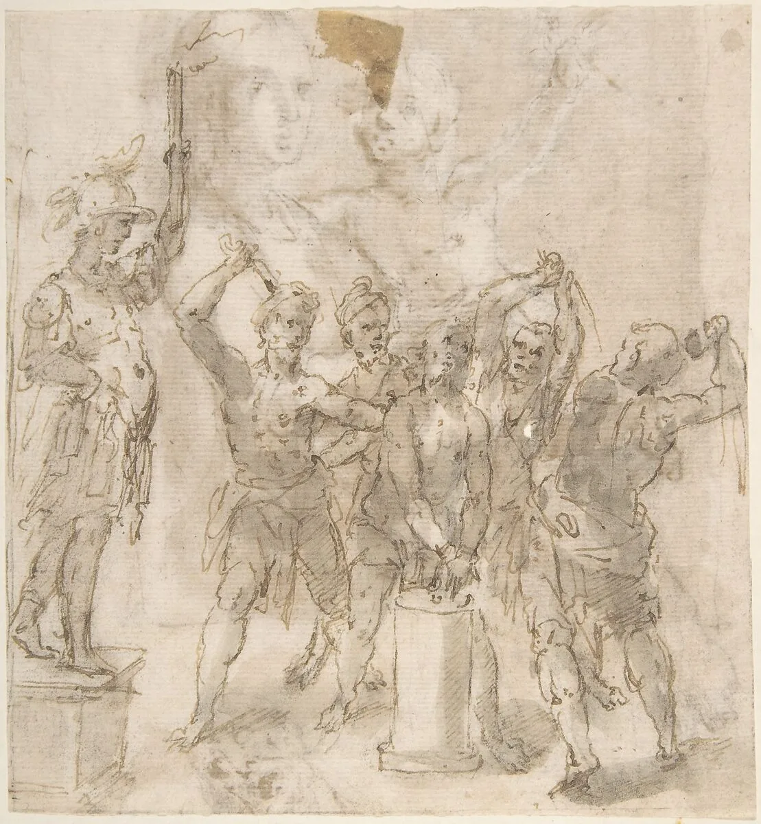 The Flagellation of Christ (recto); Madonna and Child and Unrelated Figure Studies (verso) — Anonymous, Spanish, School of Seville, 17th century