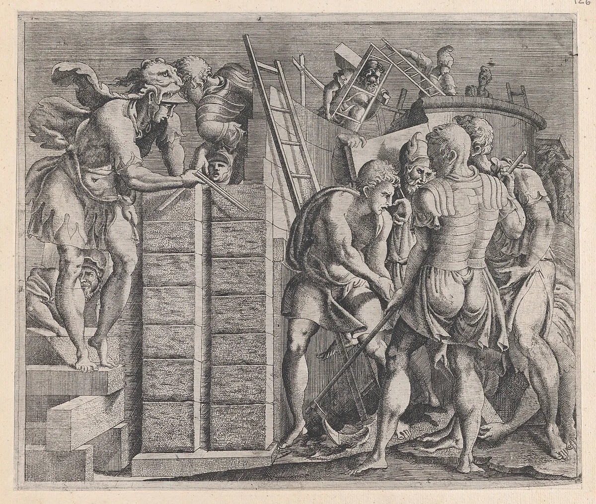 Speculum Romanae Magnificentiae: Romulus and Remus Building the Walls of Rome — Anonymous, French, School of Fontainebleau, 16th century|Francesco Primaticcio