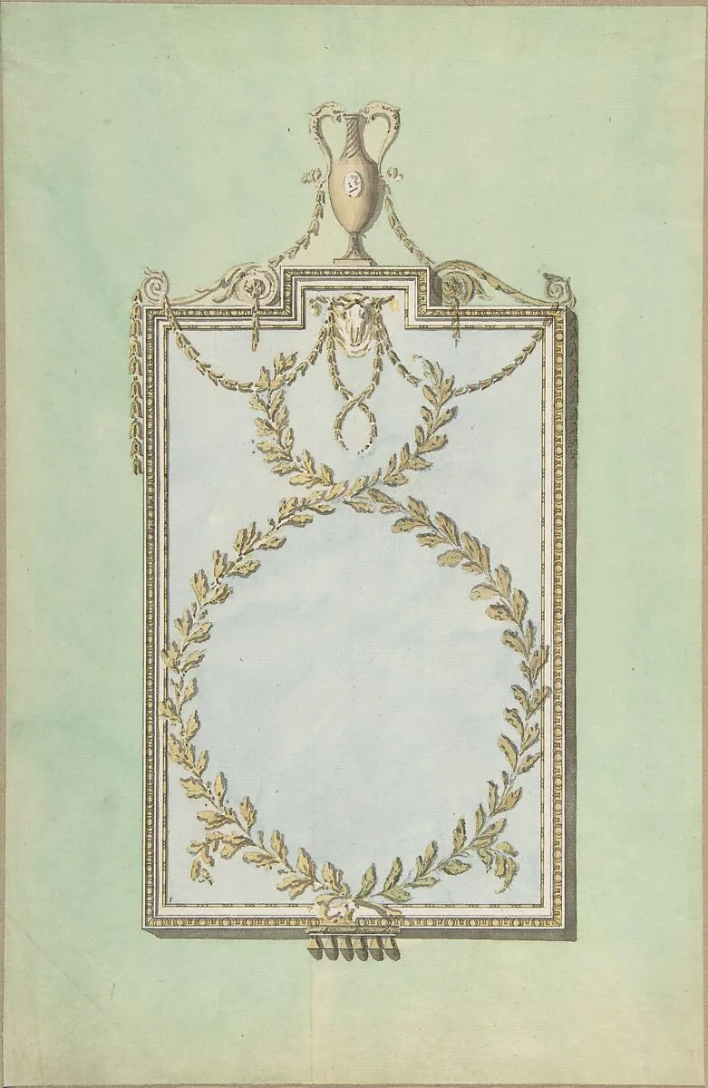 Design for a Mirror Surmounted by a Vase — John Yenn