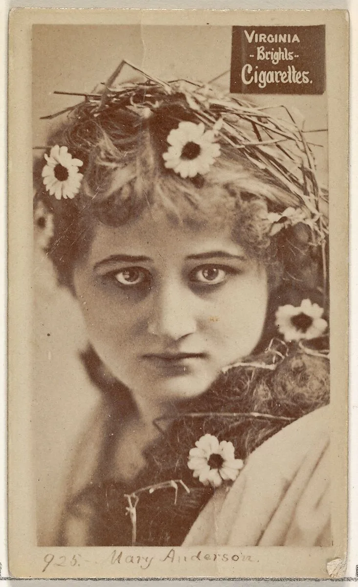 Card 928, Mary Anderson, from the Actors and Actresses series (N45, Type 2) for Virginia Brights Cigarettes — Allen & Ginter