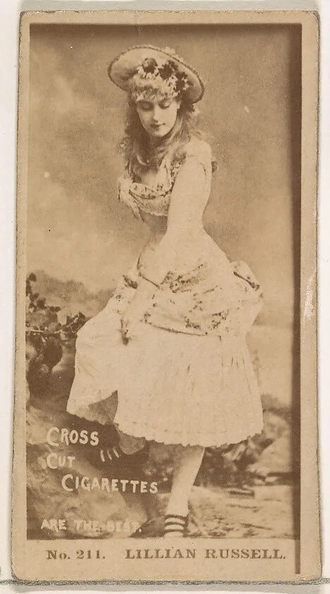 Card Number 211, Lillian Russell, from the Actors and Actresses series (N145-2) issued by Duke Sons & Co. to promote Cross Cut Cigarettes — W. Duke, Sons & Co.