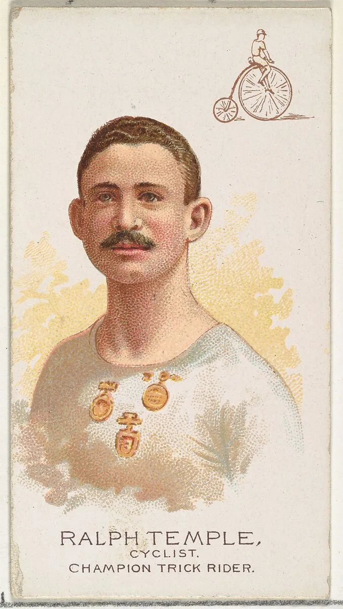 Ralph Temple, Cyclist, Champion Trick Rider, from World's Champions, Series 2 (N29) for Allen & Ginter Cigarettes — Lindner, Eddy & Claus|Allen & Ginter