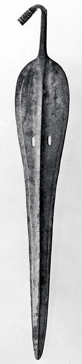 Spearhead with bent tang and slotted blade — Unknown
