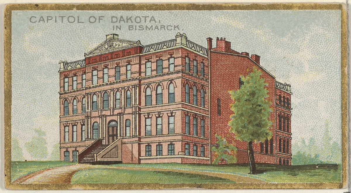 Capitol of Dakota in Bismarck, from the General Government and State Capitol Buildings series (N14) for Allen & Ginter Cigarettes Brands — Allen & Ginter|The Gast Lithograph & Engraving Company