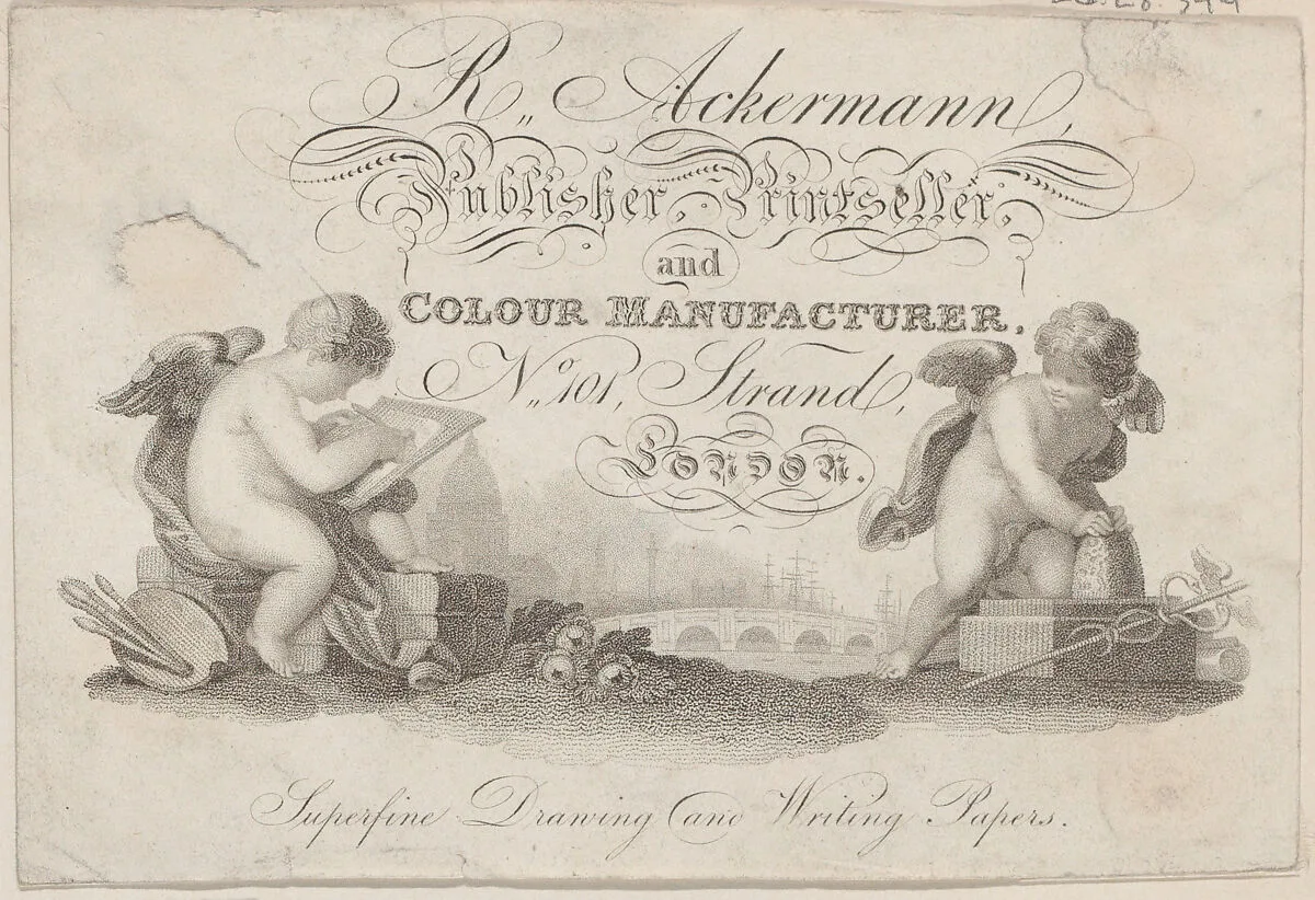Trade Card for R. Ackermann, Publisher, Printseller, and Color Manufacturer — Anonymous, British, 19th century